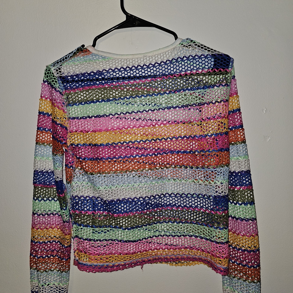 Colorful Striped Crochet Swim Cover Sm-Lg